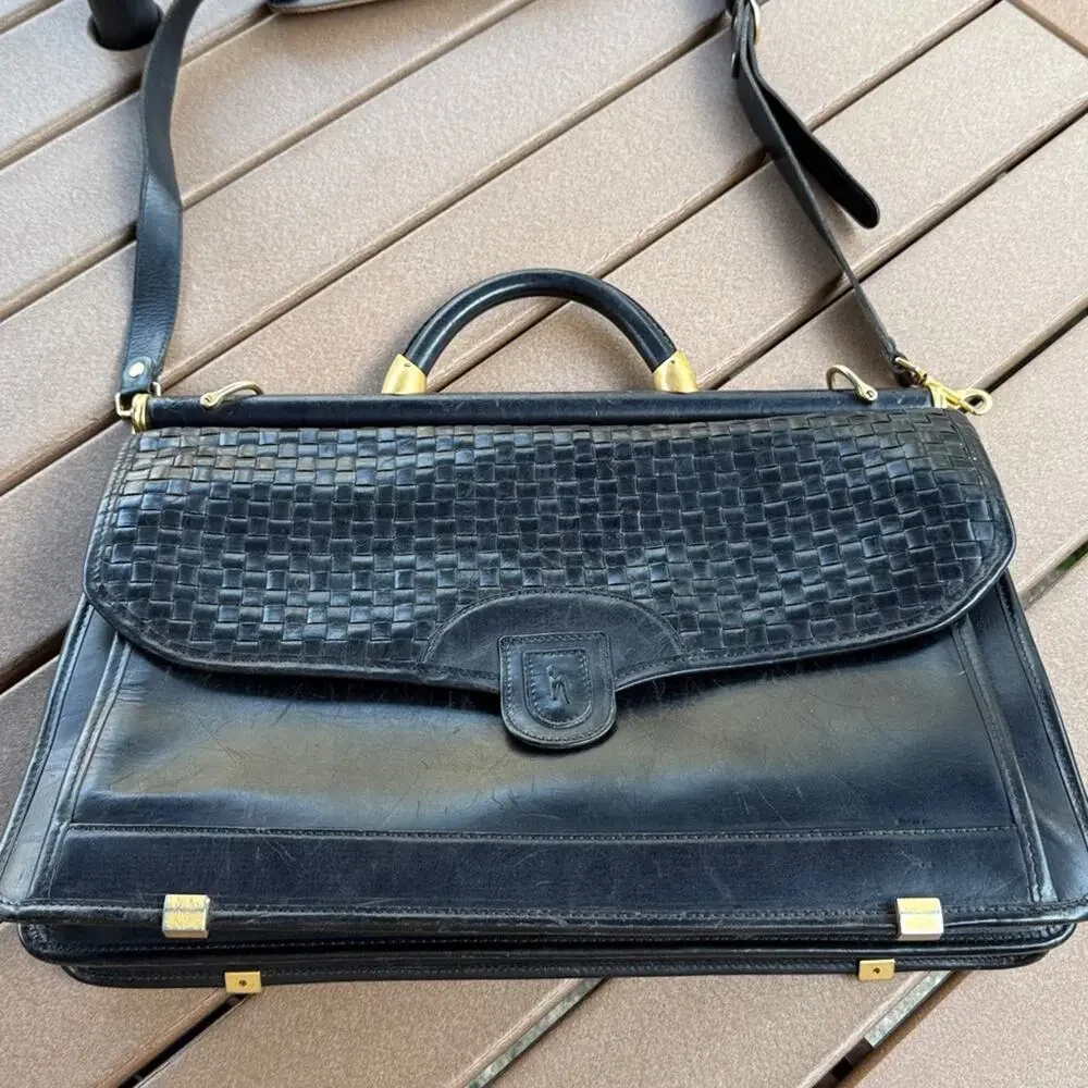 Vintage Hartmann By Lombardo Leather Flap Over Double Gusset Briefcase Zippered